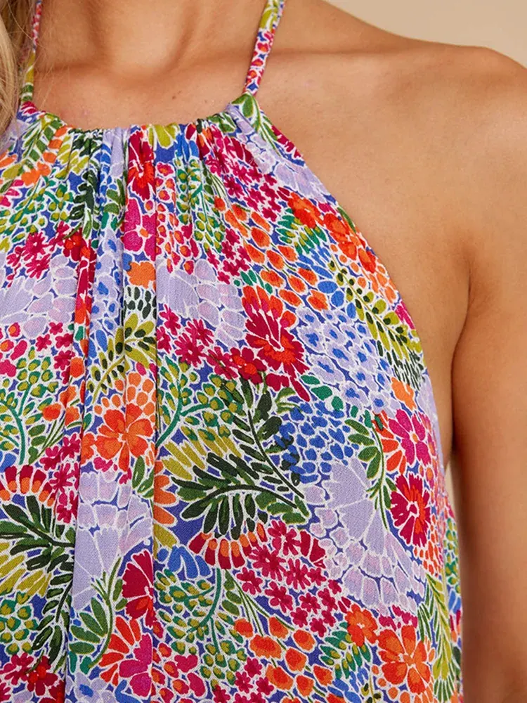 Women Elegant Floral Print Cotton Maxi Dress