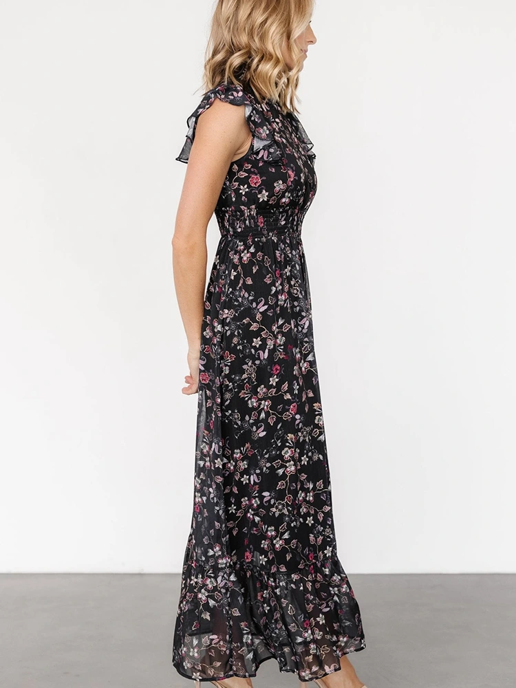 Floral Print Ruffle Long Dress